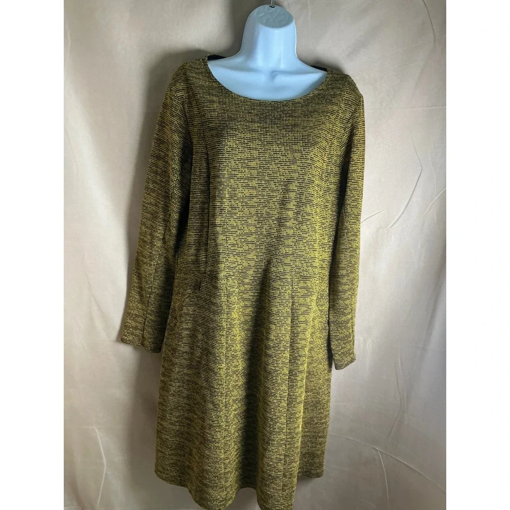 H&M A-Line Dress Womens L Mustard Black Excellent Textured Knit Zipper Pockets